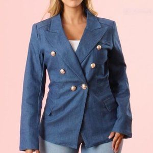Stunning Denim Blazer with Gold Buttons